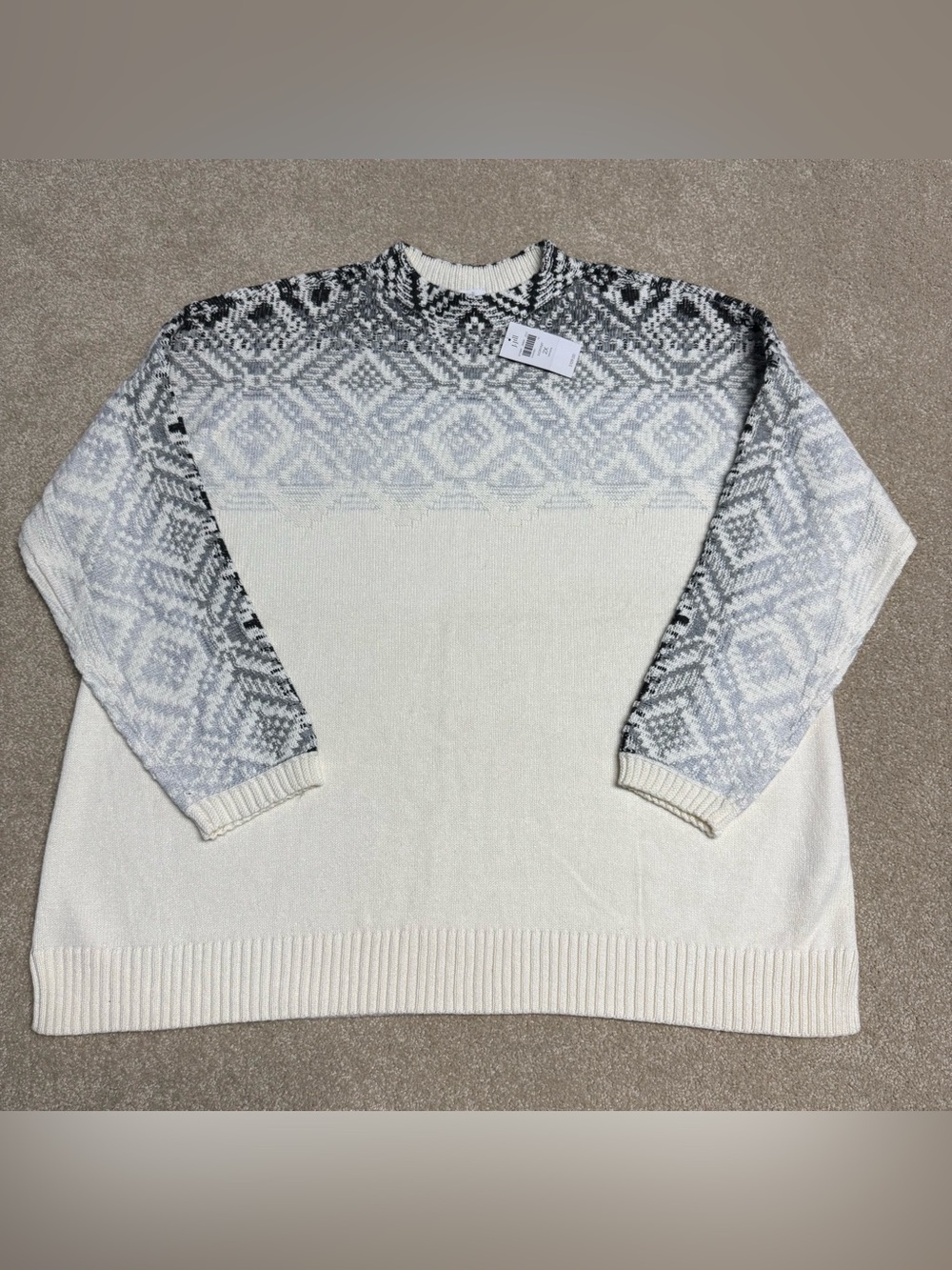 NEW J. JILL Ombre Fair Isle Sweater Women’s 2X Ivory Gray Relaxed MSRP $109 NWT